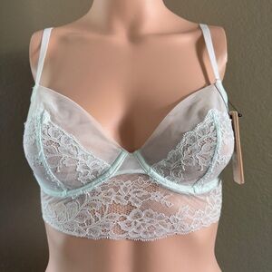 Mint Green Lace Longline Bra with Floral Design